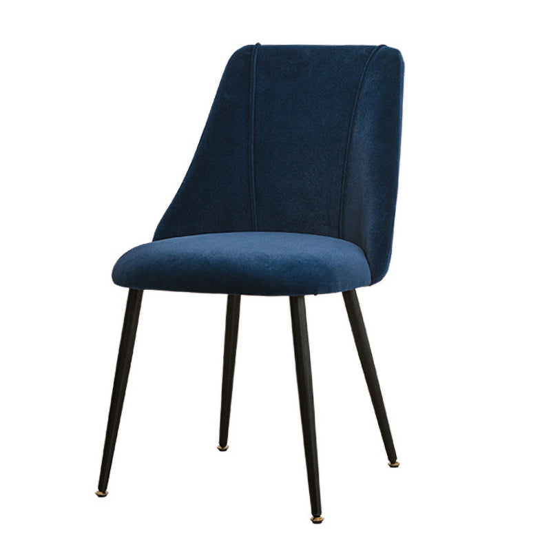 Modern Solid Back Kitchen Dining Side Chair Metal Upholstered Dining Side Chair Dark Blue 1 Piece Black Clearhalo ' kitchen&dining_furn' 'Dining Chairs' 'Dining Tables & Seating' 'dining_chair' 'furn' 'furn_dining_chair' 'Furniture' 'furniture_dining_chair' 'Kitchen & Dining Furniture' 'kitchen' 3621160