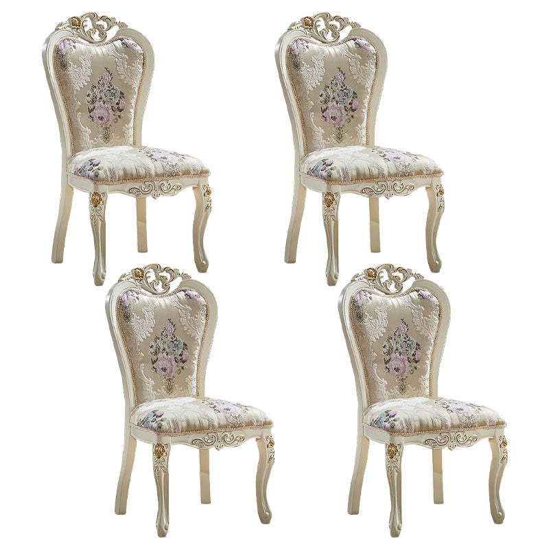 Victorian Dining Room Chair with 4 Wood Legs Parsons Chair for Home Use Off-White 4 Piece Set Clearhalo ' kitchen&dining_furn' 'Dining Chairs' 'Dining Tables & Seating' 'dining_chair' 'furn' 'furn_dining_chair' 'Furniture' 'furniture_dining_chair' 'Kitchen & Dining Furniture' 'kitchen' 3621245