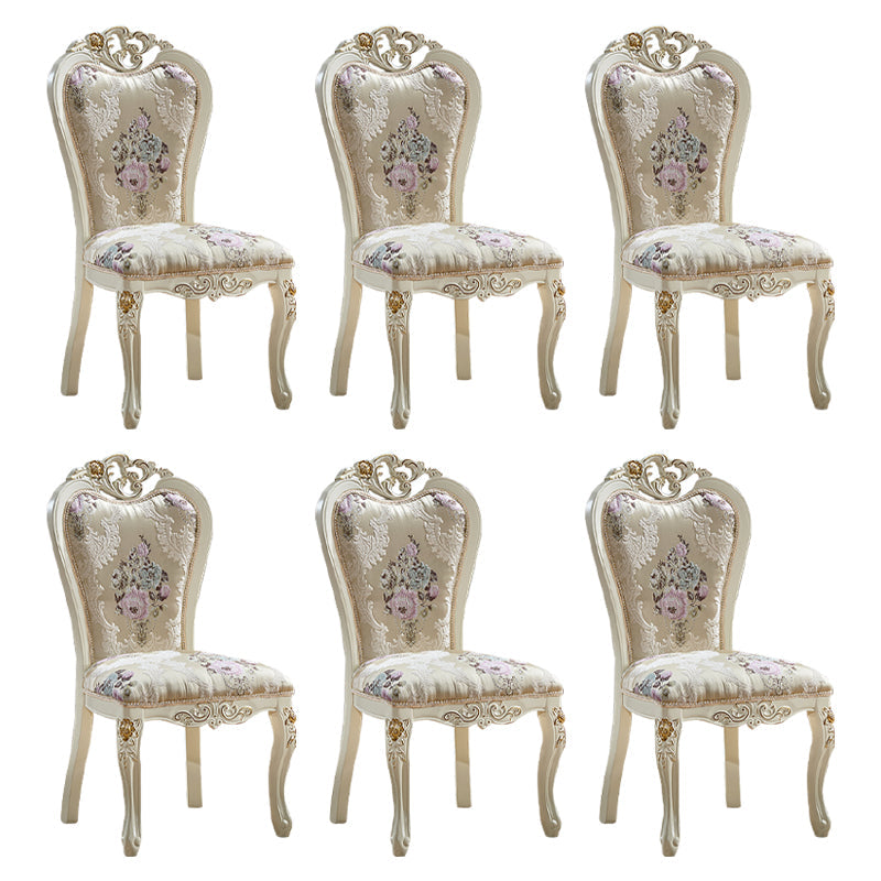 Victorian Dining Room Chair with 4 Wood Legs Parsons Chair for Home Use Off-White 6 Piece Set Clearhalo ' kitchen&dining_furn' 'Dining Chairs' 'Dining Tables & Seating' 'dining_chair' 'furn' 'furn_dining_chair' 'Furniture' 'furniture_dining_chair' 'Kitchen & Dining Furniture' 'kitchen' 3621246