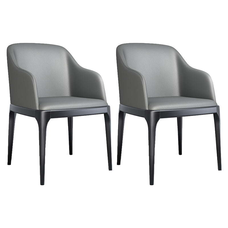 Modern Square Leather Dining Side Arm Chair with Wooden Legs for Kitchen Grey 2 Piece Set Clearhalo ' kitchen&dining_furn' 'Dining Chairs' 'Dining Tables & Seating' 'dining_chair' 'furn' 'furn_dining_chair' 'Furniture' 'furniture_dining_chair' 'Kitchen & Dining Furniture' 'kitchen' 3621292
