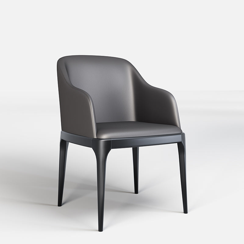 Modern Square Leather Dining Side Arm Chair with Wooden Legs for Kitchen Dark Gray 1 Piece Clearhalo ' kitchen&dining_furn' 'Dining Chairs' 'Dining Tables & Seating' 'dining_chair' 'furn' 'furn_dining_chair' 'Furniture' 'furniture_dining_chair' 'Kitchen & Dining Furniture' 'kitchen' 3621296