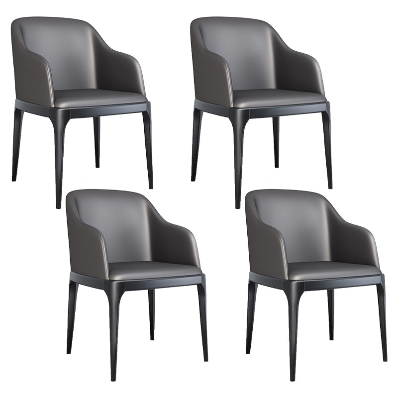 Modern Square Leather Dining Side Arm Chair with Wooden Legs for Kitchen Dark Gray 4 Piece Set Clearhalo ' kitchen&dining_furn' 'Dining Chairs' 'Dining Tables & Seating' 'dining_chair' 'furn' 'furn_dining_chair' 'Furniture' 'furniture_dining_chair' 'Kitchen & Dining Furniture' 'kitchen' 3621300