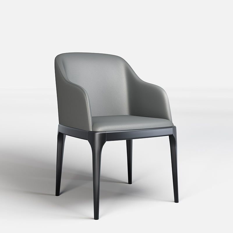 Modern Square Leather Dining Side Arm Chair with Wooden Legs for Kitchen Light Gray 1 Piece Clearhalo ' kitchen&dining_furn' 'Dining Chairs' 'Dining Tables & Seating' 'dining_chair' 'furn' 'furn_dining_chair' 'Furniture' 'furniture_dining_chair' 'Kitchen & Dining Furniture' 'kitchen' 3621301