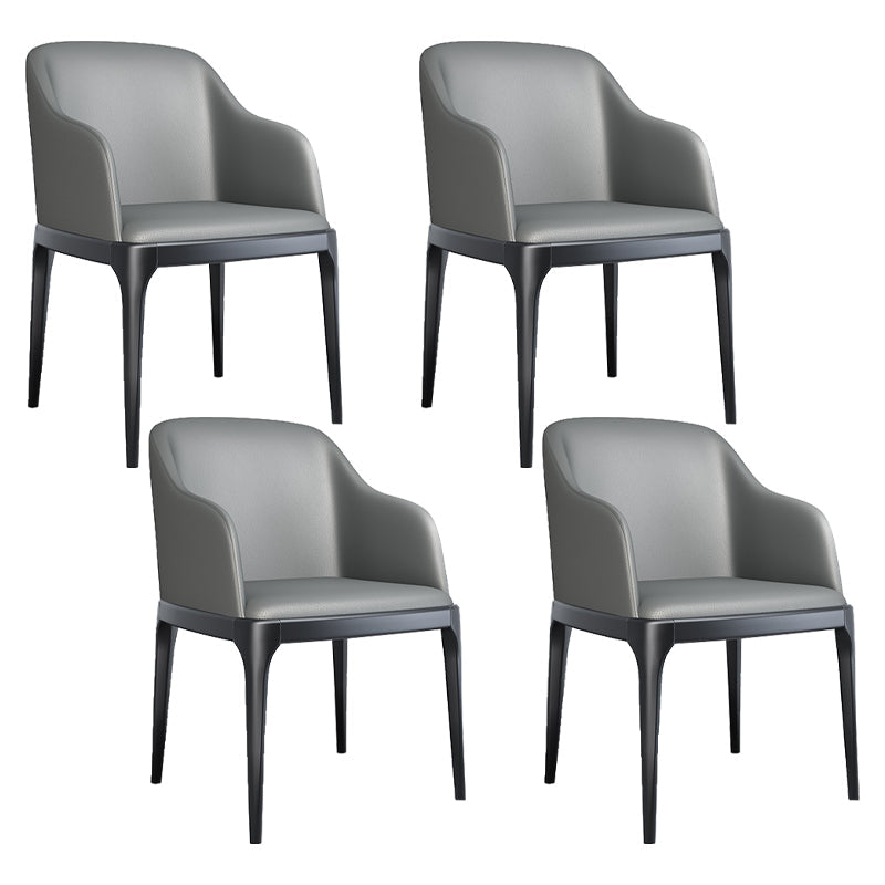 Modern Square Leather Dining Side Arm Chair with Wooden Legs for Kitchen Light Gray 4 Piece Set Clearhalo ' kitchen&dining_furn' 'Dining Chairs' 'Dining Tables & Seating' 'dining_chair' 'furn' 'furn_dining_chair' 'Furniture' 'furniture_dining_chair' 'Kitchen & Dining Furniture' 'kitchen' 3621306