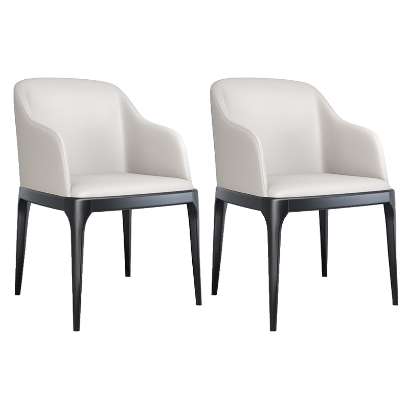 Modern Square Leather Dining Side Arm Chair with Wooden Legs for Kitchen Gloss White 2 Piece Set Clearhalo ' kitchen&dining_furn' 'Dining Chairs' 'Dining Tables & Seating' 'dining_chair' 'furn' 'furn_dining_chair' 'Furniture' 'furniture_dining_chair' 'Kitchen & Dining Furniture' 'kitchen' 3621307