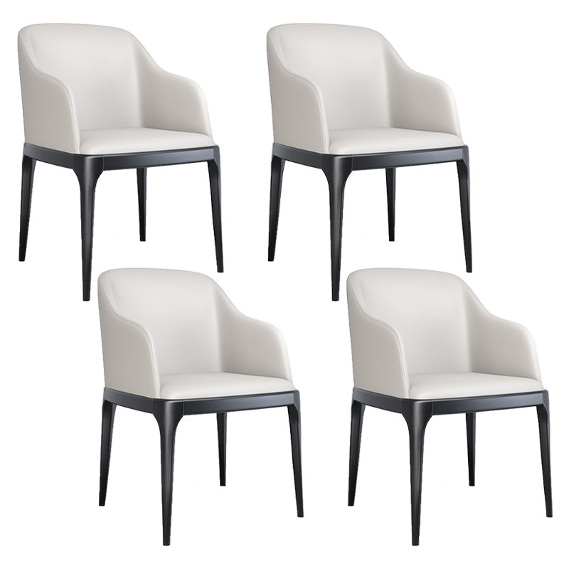 Modern Square Leather Dining Side Arm Chair with Wooden Legs for Kitchen Gloss White 4 Piece Set Clearhalo ' kitchen&dining_furn' 'Dining Chairs' 'Dining Tables & Seating' 'dining_chair' 'furn' 'furn_dining_chair' 'Furniture' 'furniture_dining_chair' 'Kitchen & Dining Furniture' 'kitchen' 3621308