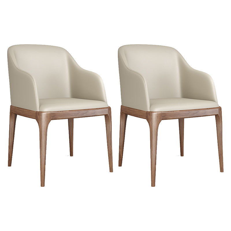 Modern Square Leather Dining Side Arm Chair with Wooden Legs for Kitchen Off-White 2 Piece Set Clearhalo ' kitchen&dining_furn' 'Dining Chairs' 'Dining Tables & Seating' 'dining_chair' 'furn' 'furn_dining_chair' 'Furniture' 'furniture_dining_chair' 'Kitchen & Dining Furniture' 'kitchen' 3621312