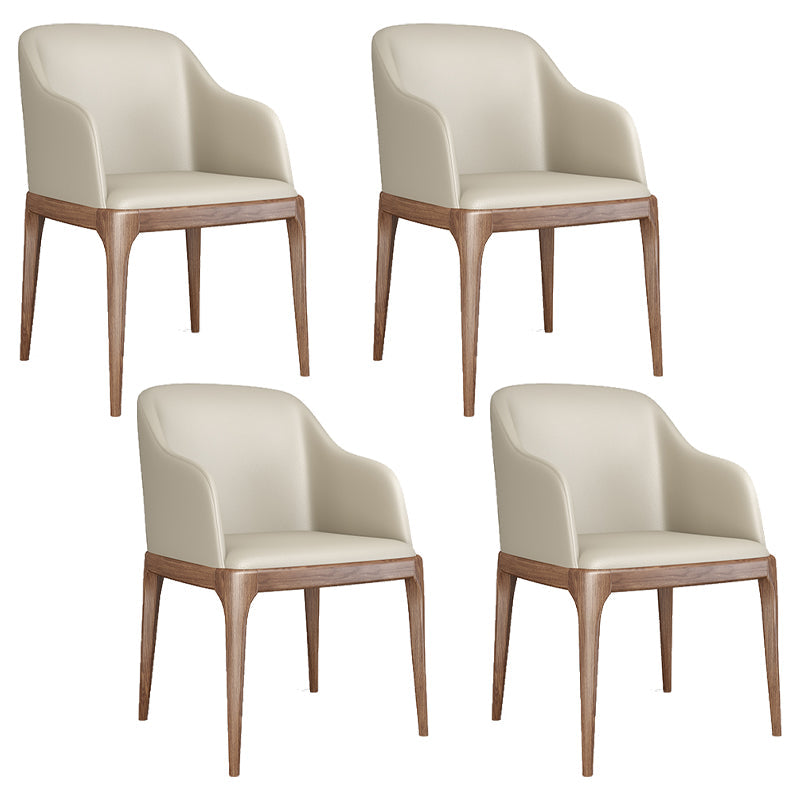 Modern Square Leather Dining Side Arm Chair with Wooden Legs for Kitchen Off-White 4 Piece Set Clearhalo ' kitchen&dining_furn' 'Dining Chairs' 'Dining Tables & Seating' 'dining_chair' 'furn' 'furn_dining_chair' 'Furniture' 'furniture_dining_chair' 'Kitchen & Dining Furniture' 'kitchen' 3621313