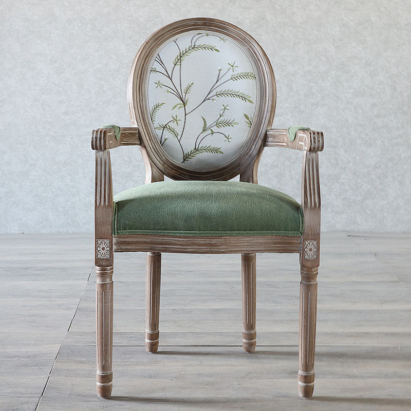 Country Style Dining Arm Chair King Louis Back Side Chair with 4 Wood Legs for Home Use Green 1 Piece Clearhalo ' kitchen&dining_furn' 'Dining Chairs' 'Dining Tables & Seating' 'dining_chair' 'furn' 'furn_dining_chair' 'Furniture' 'furniture_dining_chair' 'Kitchen & Dining Furniture' 'kitchen' 3621316