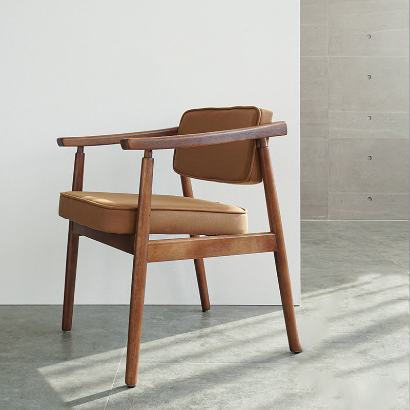 Minimalist Kitchen Solid Wood Dining Arm Chair Opening Back Dining Arm Chair Brown 1 Piece Walnut Clearhalo ' kitchen&dining_furn' 'Dining Chairs' 'Dining Tables & Seating' 'dining_chair' 'furn' 'furn_dining_chair' 'Furniture' 'furniture_dining_chair' 'Kitchen & Dining Furniture' 'kitchen' 3621351