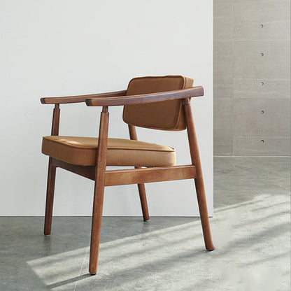 Minimalist Kitchen Solid Wood Dining Arm Chair Opening Back Dining Arm Chair Brown 1 Piece Walnut Clearhalo ' kitchen&dining_furn' 'Dining Chairs' 'Dining Tables & Seating' 'dining_chair' 'furn' 'furn_dining_chair' 'Furniture' 'furniture_dining_chair' 'Kitchen & Dining Furniture' 'kitchen' 3621351