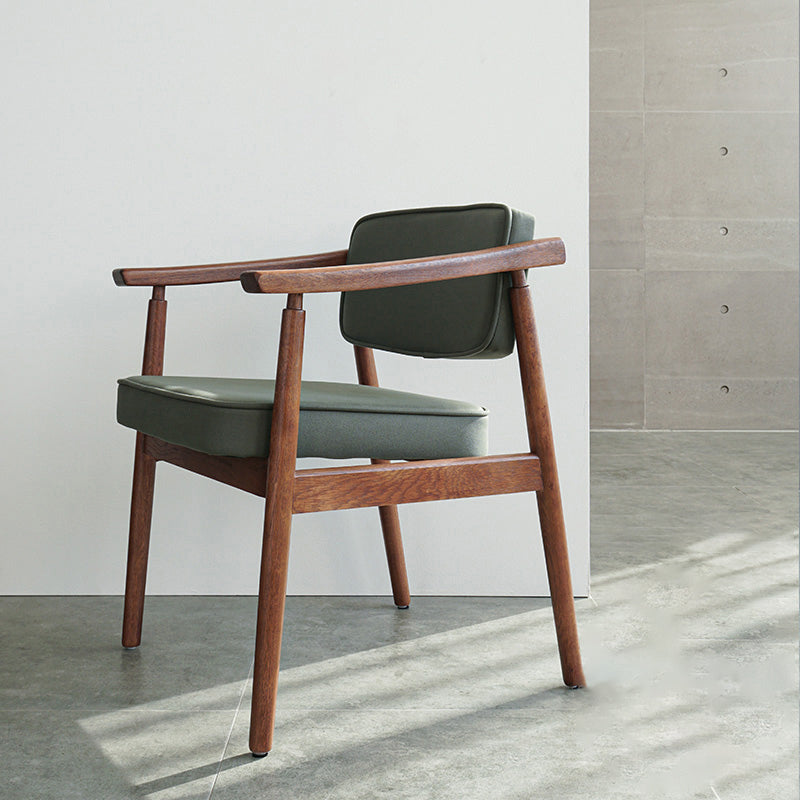 Minimalist Kitchen Solid Wood Dining Arm Chair Opening Back Dining Arm Chair Dark Green 1 Piece Walnut Clearhalo ' kitchen&dining_furn' 'Dining Chairs' 'Dining Tables & Seating' 'dining_chair' 'furn' 'furn_dining_chair' 'Furniture' 'furniture_dining_chair' 'Kitchen & Dining Furniture' 'kitchen' 3621355