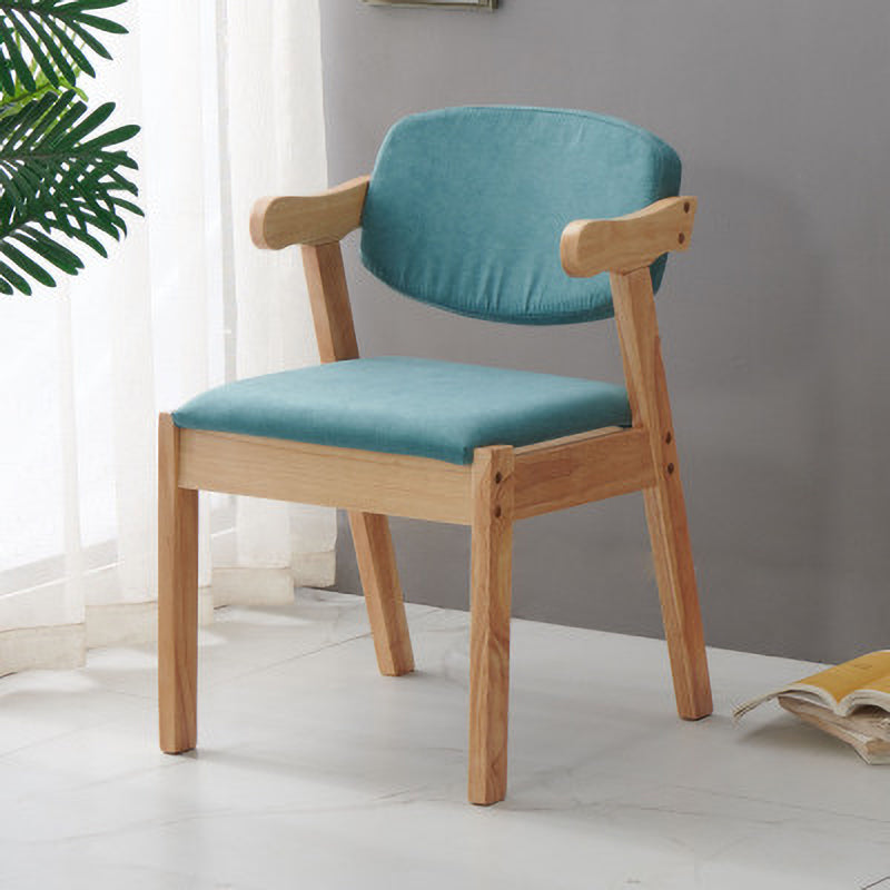 Scandinavian Home Arm Chair Open Back Wood Upholstered Dining Room Chair Blue 1 Piece Natural Wood Clearhalo ' kitchen&dining_furn' 'Dining Chairs' 'Dining Tables & Seating' 'dining_chair' 'furn' 'furn_dining_chair' 'Furniture' 'furniture_dining_chair' 'Kitchen & Dining Furniture' 'kitchen' 3621401