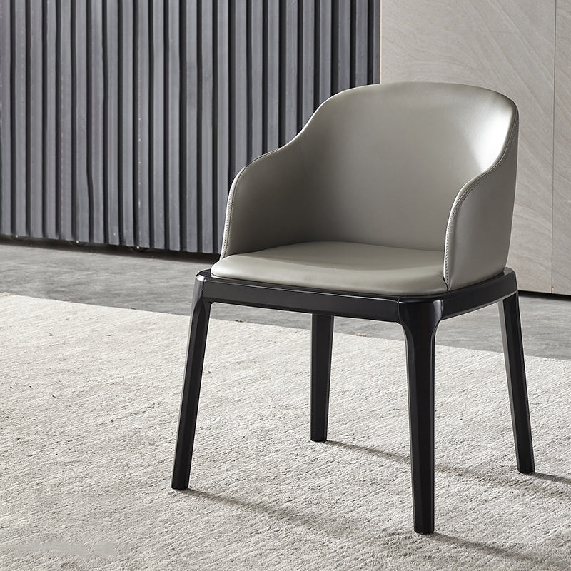 Contemporary Square Leather Chair with Wooden Legs Dining Side Arm Chair for Kitchen Grey 1 Piece Clearhalo ' kitchen&dining_furn' 'Dining Chairs' 'Dining Tables & Seating' 'dining_chair' 'furn' 'furn_dining_chair' 'Furniture' 'furniture_dining_chair' 'Kitchen & Dining Furniture' 'kitchen' 3621521