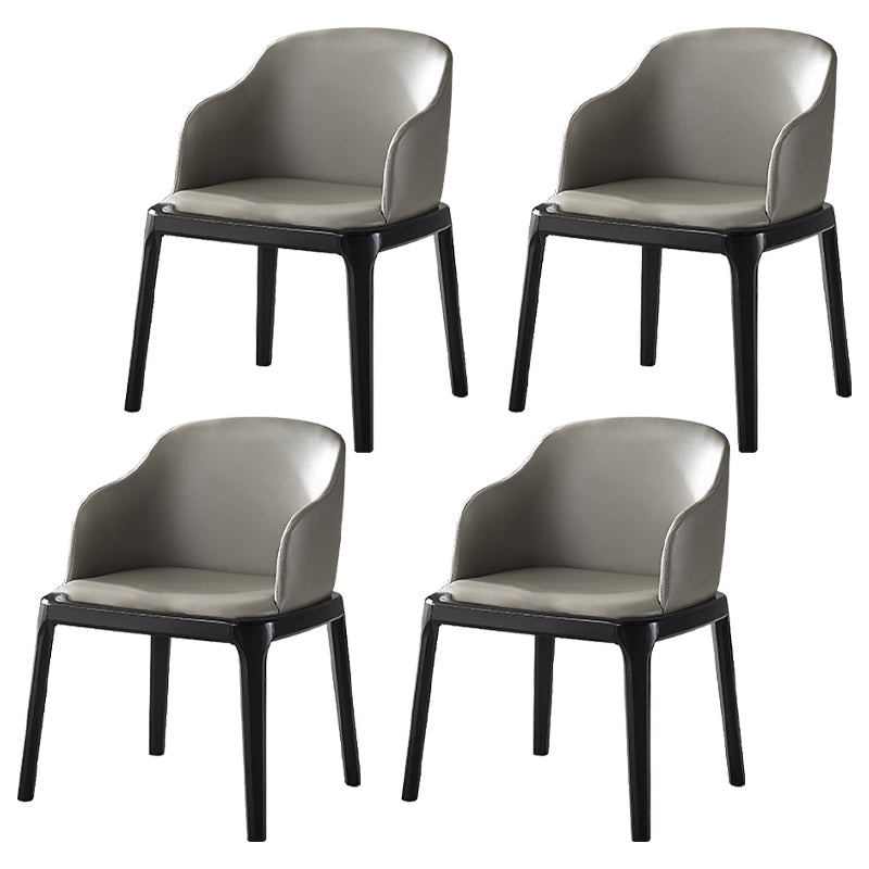 Contemporary Square Leather Chair with Wooden Legs Dining Side Arm Chair for Kitchen Grey 4 Piece Set Clearhalo ' kitchen&dining_furn' 'Dining Chairs' 'Dining Tables & Seating' 'dining_chair' 'furn' 'furn_dining_chair' 'Furniture' 'furniture_dining_chair' 'Kitchen & Dining Furniture' 'kitchen' 3621523