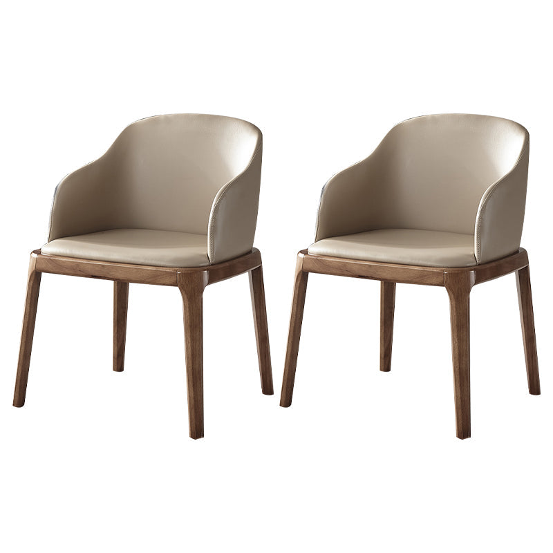 Contemporary Square Leather Chair with Wooden Legs Dining Side Arm Chair for Kitchen Light Khaki 2 Piece Set Clearhalo ' kitchen&dining_furn' 'Dining Chairs' 'Dining Tables & Seating' 'dining_chair' 'furn' 'furn_dining_chair' 'Furniture' 'furniture_dining_chair' 'Kitchen & Dining Furniture' 'kitchen' 3621533
