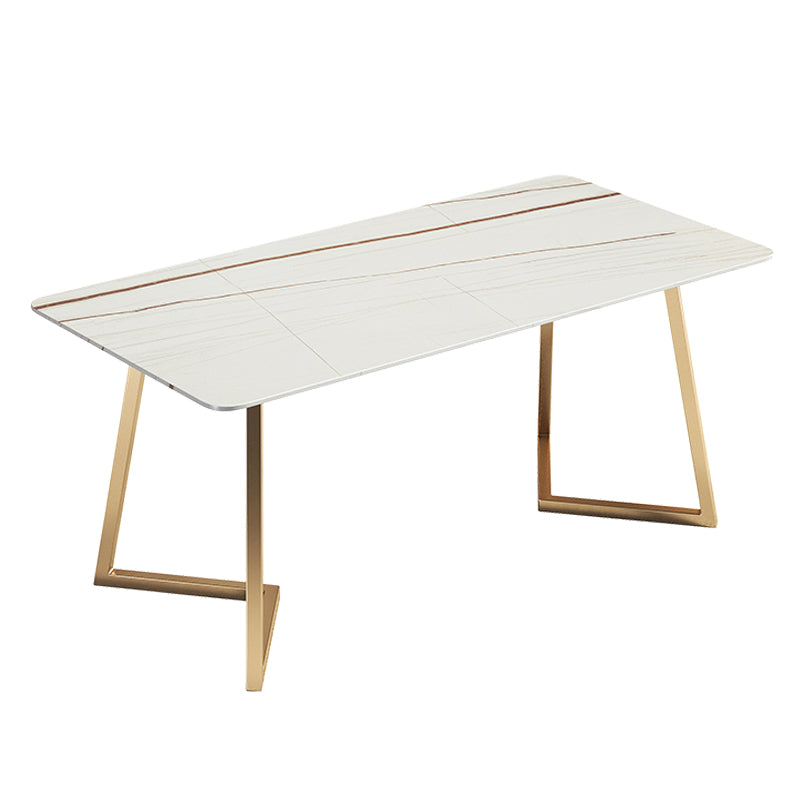 Metal Contemporary Rectangular Dining Table Sintered Stone Table with SledBase White Without Chairs Clearhalo ' dining_table' 'Dining Tables & Seating' 'Dining Tables' 'furn' 'furn_dining_table' 'Furniture' 'furniture_dining_table' 'Kitchen & Dining Furniture' 'kitchen&dining_furn' 'kitchen' 'kitchen_dining_table' 3621823