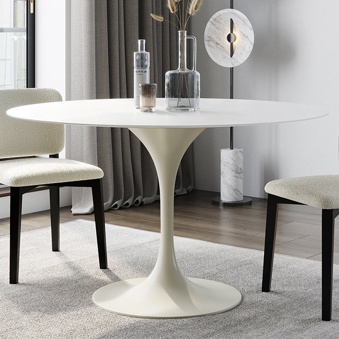 Round Tulip Modern Dining Table White Tone Fixed Table of Sintered Stone Clearhalo ' dining_table' 'Dining Tables & Seating' 'Dining Tables' 'furn' 'furn_dining_table' 'Furniture' 'furniture_dining_table' 'Kitchen & Dining Furniture' 'kitchen&dining_furn' 'kitchen' 'kitchen_dining_table' 3621898