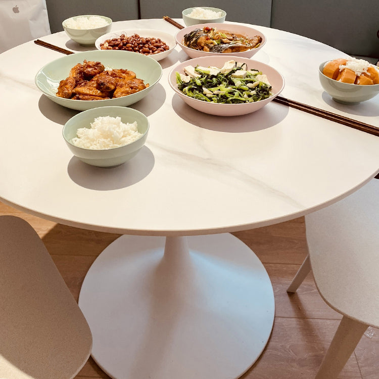 Round Tulip Modern Dining Table White Tone Fixed Table of Sintered Stone Clearhalo ' dining_table' 'Dining Tables & Seating' 'Dining Tables' 'furn' 'furn_dining_table' 'Furniture' 'furniture_dining_table' 'Kitchen & Dining Furniture' 'kitchen&dining_furn' 'kitchen' 'kitchen_dining_table' 3621899