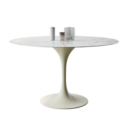 Round Tulip Modern Dining Table White Tone Fixed Table of Sintered Stone Without Chairs Clearhalo ' dining_table' 'Dining Tables & Seating' 'Dining Tables' 'furn' 'furn_dining_table' 'Furniture' 'furniture_dining_table' 'Kitchen & Dining Furniture' 'kitchen&dining_furn' 'kitchen' 'kitchen_dining_table' 3621901