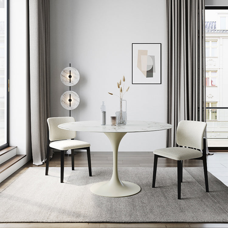 Round Tulip Modern Dining Table White Tone Fixed Table of Sintered Stone Clearhalo ' dining_table' 'Dining Tables & Seating' 'Dining Tables' 'furn' 'furn_dining_table' 'Furniture' 'furniture_dining_table' 'Kitchen & Dining Furniture' 'kitchen&dining_furn' 'kitchen' 'kitchen_dining_table' 3621908