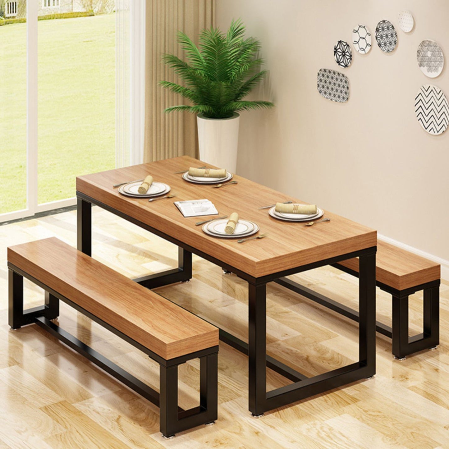 Modern Solid Wood Kitchen Dining Table Rectangle Shape Standard Dining Table with Trestle Base Clearhalo ' dining_table' 'Dining Tables & Seating' 'Dining Tables' 'furn' 'furn_dining_table' 'Furniture' 'furniture_dining_table' 'Kitchen & Dining Furniture' 'kitchen&dining_furn' 'kitchen' 'kitchen_dining_table' 3621935