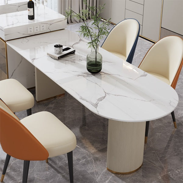 Free Form Sintered Stone White Dining Table Simplicity Double Pedestal Table for Dining Room Clearhalo ' dining_table' 'Dining Tables & Seating' 'Dining Tables' 'furn' 'furn_dining_table' 'Furniture' 'furniture_dining_table' 'Kitchen & Dining Furniture' 'kitchen&dining_furn' 'kitchen' 'kitchen_dining_table' 3621962