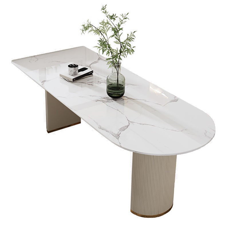 Free Form Sintered Stone White Dining Table Simplicity Double Pedestal Table for Dining Room Without Chairs Clearhalo ' dining_table' 'Dining Tables & Seating' 'Dining Tables' 'furn' 'furn_dining_table' 'Furniture' 'furniture_dining_table' 'Kitchen & Dining Furniture' 'kitchen&dining_furn' 'kitchen' 'kitchen_dining_table' 3621966