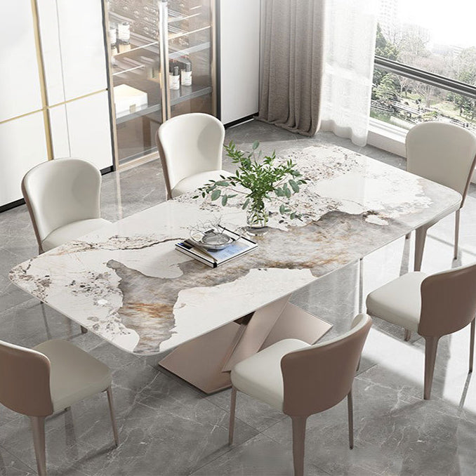 Rectangle Sintered Stone Dining Table Modern Metal Pedestal Base Table for Restaurant Clearhalo ' dining_table' 'Dining Tables & Seating' 'Dining Tables' 'furn' 'furn_dining_table' 'Furniture' 'furniture_dining_table' 'Kitchen & Dining Furniture' 'kitchen&dining_furn' 'kitchen' 'kitchen_dining_table' 3621970
