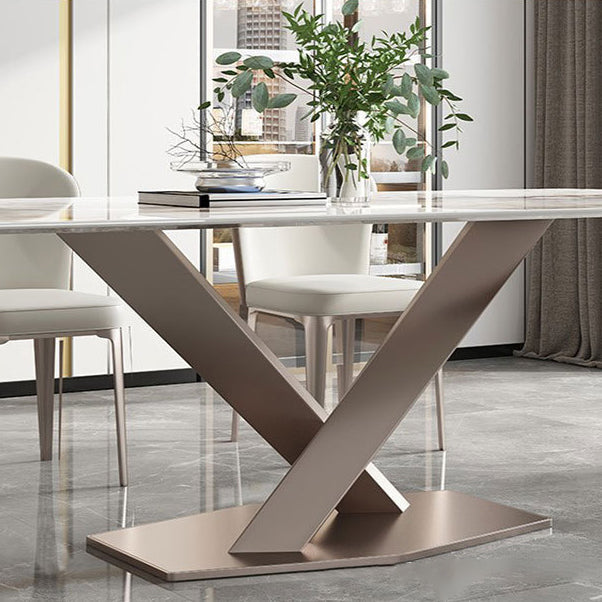 Rectangle Sintered Stone Dining Table Modern Metal Pedestal Base Table for Restaurant Clearhalo ' dining_table' 'Dining Tables & Seating' 'Dining Tables' 'furn' 'furn_dining_table' 'Furniture' 'furniture_dining_table' 'Kitchen & Dining Furniture' 'kitchen&dining_furn' 'kitchen' 'kitchen_dining_table' 3621971