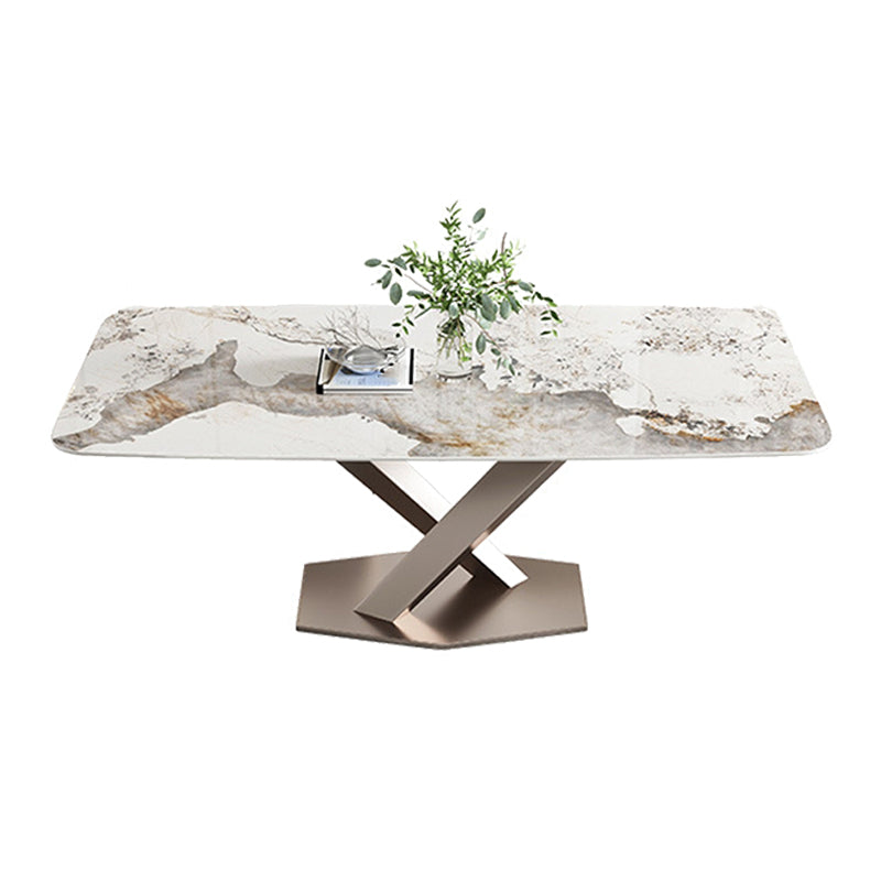 Rectangle Sintered Stone Dining Table Modern Metal Pedestal Base Table for Restaurant Without Chairs Clearhalo ' dining_table' 'Dining Tables & Seating' 'Dining Tables' 'furn' 'furn_dining_table' 'Furniture' 'furniture_dining_table' 'Kitchen & Dining Furniture' 'kitchen&dining_furn' 'kitchen' 'kitchen_dining_table' 3621973