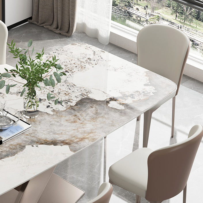 Rectangle Sintered Stone Dining Table Modern Metal Pedestal Base Table for Restaurant Clearhalo ' dining_table' 'Dining Tables & Seating' 'Dining Tables' 'furn' 'furn_dining_table' 'Furniture' 'furniture_dining_table' 'Kitchen & Dining Furniture' 'kitchen&dining_furn' 'kitchen' 'kitchen_dining_table' 3621975