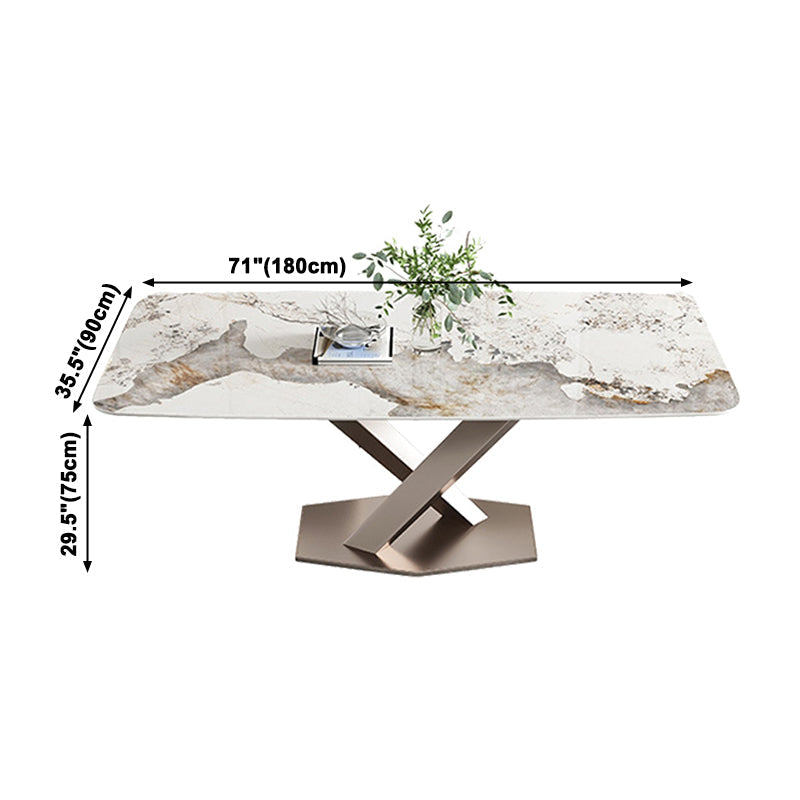 Rectangle Sintered Stone Dining Table Modern Metal Pedestal Base Table for Restaurant Clearhalo ' dining_table' 'Dining Tables & Seating' 'Dining Tables' 'furn' 'furn_dining_table' 'Furniture' 'furniture_dining_table' 'Kitchen & Dining Furniture' 'kitchen&dining_furn' 'kitchen' 'kitchen_dining_table' 3621977