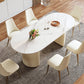 Sintered Stone Top Dining Table Oval Table with Metal Base and Double Pedestal Clearhalo ' dining_table' 'Dining Tables & Seating' 'Dining Tables' 'furn' 'furn_dining_table' 'Furniture' 'furniture_dining_table' 'Kitchen & Dining Furniture' 'kitchen&dining_furn' 'kitchen' 'kitchen_dining_table' 3621996