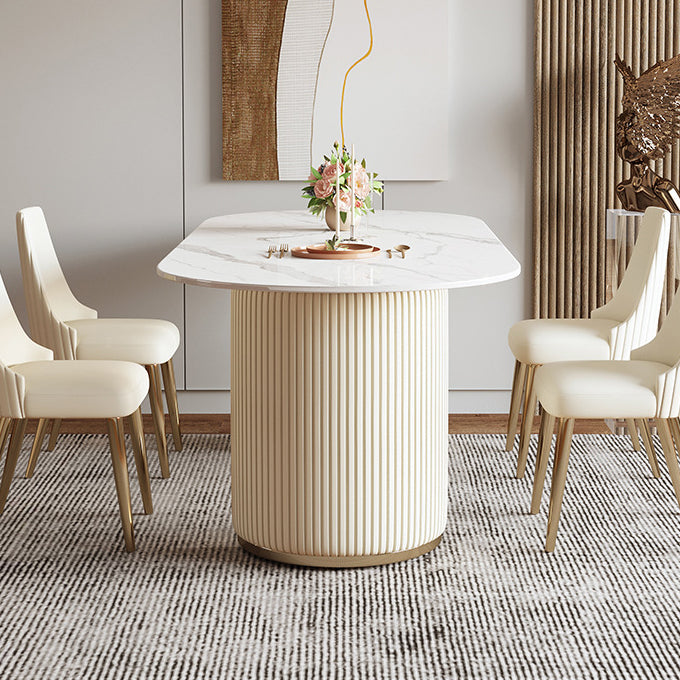 Sintered Stone Top Dining Table Oval Table with Metal Base and Double Pedestal Clearhalo ' dining_table' 'Dining Tables & Seating' 'Dining Tables' 'furn' 'furn_dining_table' 'Furniture' 'furniture_dining_table' 'Kitchen & Dining Furniture' 'kitchen&dining_furn' 'kitchen' 'kitchen_dining_table' 3621998