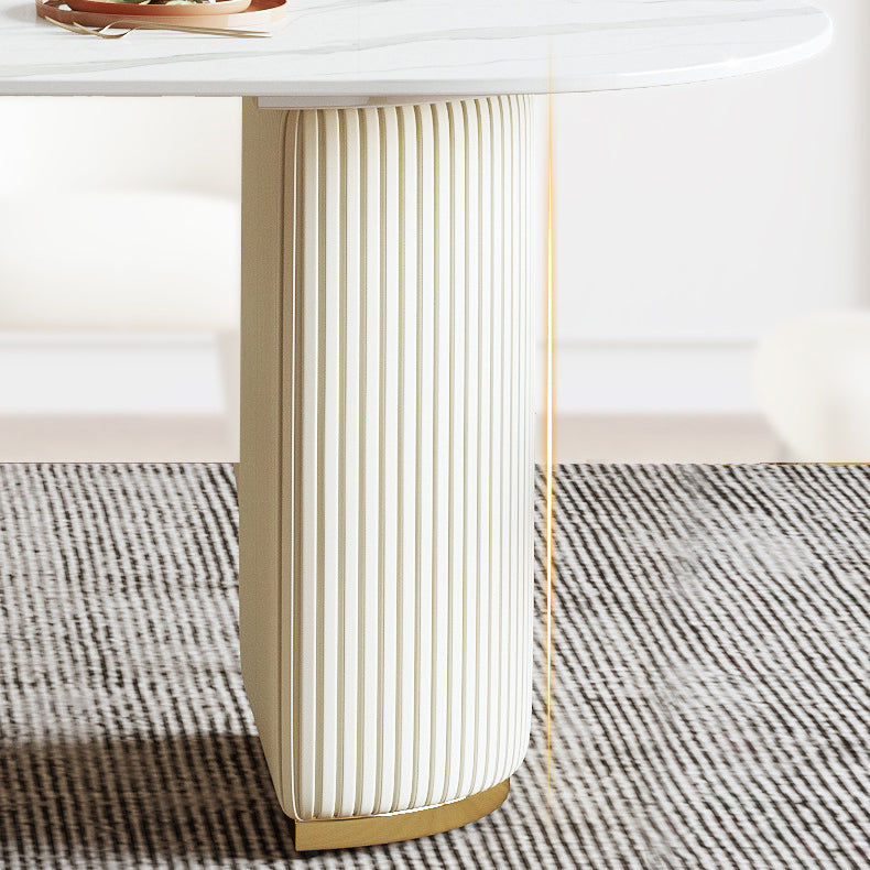 Sintered Stone Top Dining Table Oval Table with Metal Base and Double Pedestal Clearhalo ' dining_table' 'Dining Tables & Seating' 'Dining Tables' 'furn' 'furn_dining_table' 'Furniture' 'furniture_dining_table' 'Kitchen & Dining Furniture' 'kitchen&dining_furn' 'kitchen' 'kitchen_dining_table' 3622002