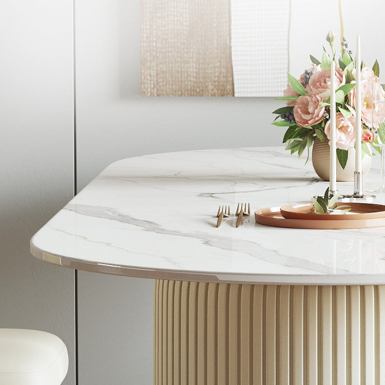 Sintered Stone Top Dining Table Oval Table with Metal Base and Double Pedestal Clearhalo ' dining_table' 'Dining Tables & Seating' 'Dining Tables' 'furn' 'furn_dining_table' 'Furniture' 'furniture_dining_table' 'Kitchen & Dining Furniture' 'kitchen&dining_furn' 'kitchen' 'kitchen_dining_table' 3622005
