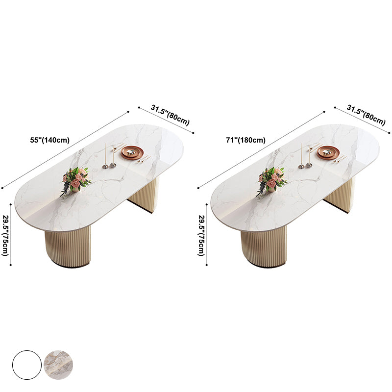 Sintered Stone Top Dining Table Oval Table with Metal Base and Double Pedestal Clearhalo ' dining_table' 'Dining Tables & Seating' 'Dining Tables' 'furn' 'furn_dining_table' 'Furniture' 'furniture_dining_table' 'Kitchen & Dining Furniture' 'kitchen&dining_furn' 'kitchen' 'kitchen_dining_table' 3622006