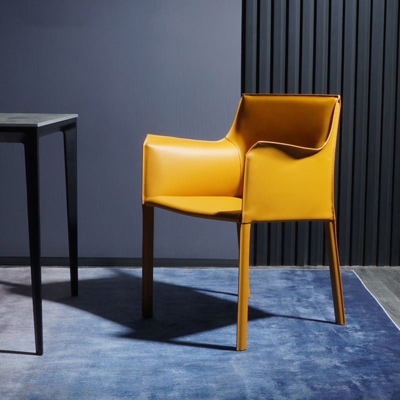 Faux Leather Modern Dining Room Chair Matte Finish Solid Back Dining Arm Chairs Yellow 1 Piece Clearhalo ' kitchen&dining_furn' 'Dining Chairs' 'Dining Tables & Seating' 'dining_chair' 'furn' 'furn_dining_chair' 'Furniture' 'furniture_dining_chair' 'Kitchen & Dining Furniture' 'kitchen' 3622765