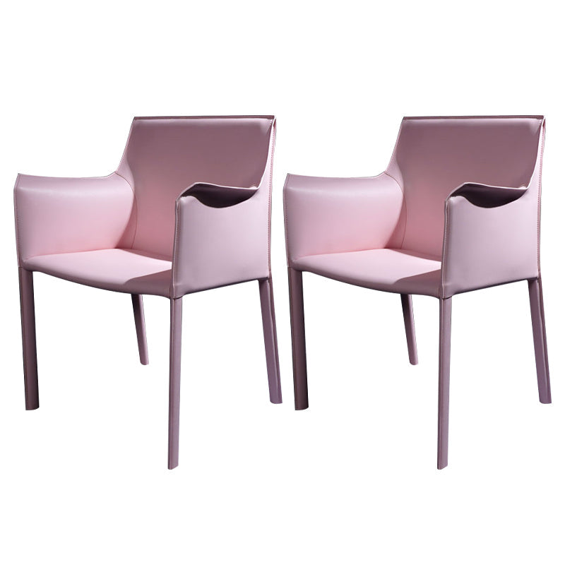 Faux Leather Modern Dining Room Chair Matte Finish Solid Back Dining Arm Chairs Pink 2 Piece Set Clearhalo ' kitchen&dining_furn' 'Dining Chairs' 'Dining Tables & Seating' 'dining_chair' 'furn' 'furn_dining_chair' 'Furniture' 'furniture_dining_chair' 'Kitchen & Dining Furniture' 'kitchen' 3622779