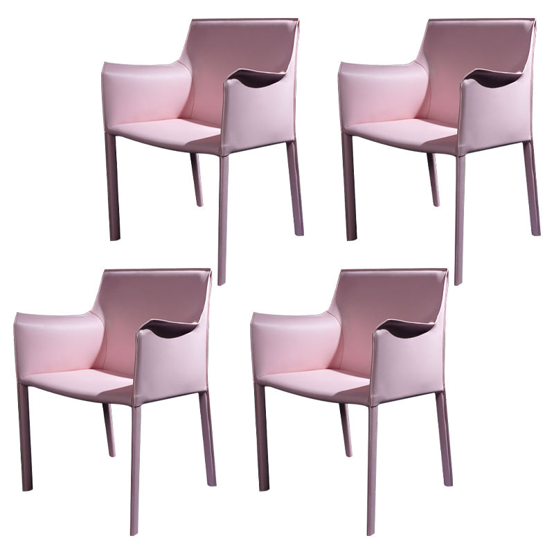 Faux Leather Modern Dining Room Chair Matte Finish Solid Back Dining Arm Chairs Pink 4 Piece Set Clearhalo ' kitchen&dining_furn' 'Dining Chairs' 'Dining Tables & Seating' 'dining_chair' 'furn' 'furn_dining_chair' 'Furniture' 'furniture_dining_chair' 'Kitchen & Dining Furniture' 'kitchen' 3622782