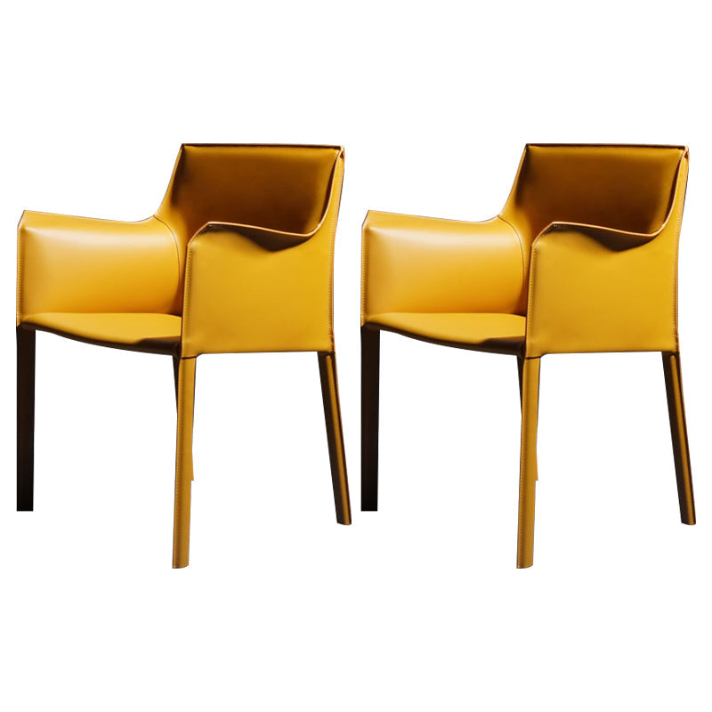 Faux Leather Modern Dining Room Chair Matte Finish Solid Back Dining Arm Chairs Yellow 2 Piece Set Clearhalo ' kitchen&dining_furn' 'Dining Chairs' 'Dining Tables & Seating' 'dining_chair' 'furn' 'furn_dining_chair' 'Furniture' 'furniture_dining_chair' 'Kitchen & Dining Furniture' 'kitchen' 3622783