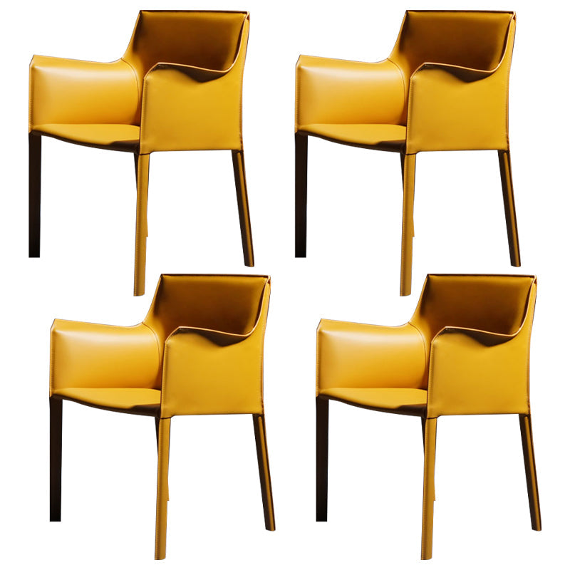 Faux Leather Modern Dining Room Chair Matte Finish Solid Back Dining Arm Chairs Yellow 4 Piece Set Clearhalo ' kitchen&dining_furn' 'Dining Chairs' 'Dining Tables & Seating' 'dining_chair' 'furn' 'furn_dining_chair' 'Furniture' 'furniture_dining_chair' 'Kitchen & Dining Furniture' 'kitchen' 3622786