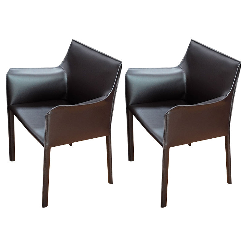 Faux Leather Modern Dining Room Chair Matte Finish Solid Back Dining Arm Chairs Brown 2 Piece Set Clearhalo ' kitchen&dining_furn' 'Dining Chairs' 'Dining Tables & Seating' 'dining_chair' 'furn' 'furn_dining_chair' 'Furniture' 'furniture_dining_chair' 'Kitchen & Dining Furniture' 'kitchen' 3622788