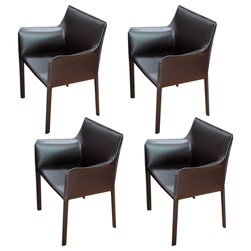 Faux Leather Modern Dining Room Chair Matte Finish Solid Back Dining Arm Chairs Brown 4 Piece Set Clearhalo ' kitchen&dining_furn' 'Dining Chairs' 'Dining Tables & Seating' 'dining_chair' 'furn' 'furn_dining_chair' 'Furniture' 'furniture_dining_chair' 'Kitchen & Dining Furniture' 'kitchen' 3622789