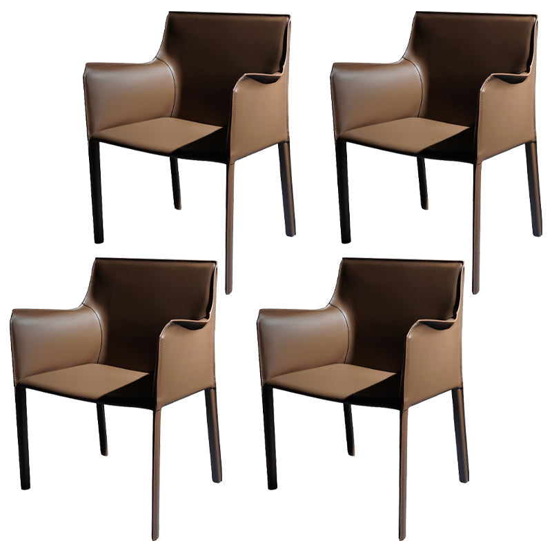 Faux Leather Modern Dining Room Chair Matte Finish Solid Back Dining Arm Chairs Camel 4 Piece Set Clearhalo ' kitchen&dining_furn' 'Dining Chairs' 'Dining Tables & Seating' 'dining_chair' 'furn' 'furn_dining_chair' 'Furniture' 'furniture_dining_chair' 'Kitchen & Dining Furniture' 'kitchen' 3622792