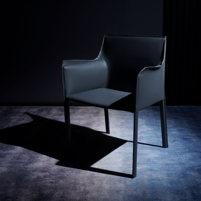 Faux Leather Modern Dining Room Chair Matte Finish Solid Back Dining Arm Chairs Dark Blue-Gray 1 Piece Clearhalo ' kitchen&dining_furn' 'Dining Chairs' 'Dining Tables & Seating' 'dining_chair' 'furn' 'furn_dining_chair' 'Furniture' 'furniture_dining_chair' 'Kitchen & Dining Furniture' 'kitchen' 3622793