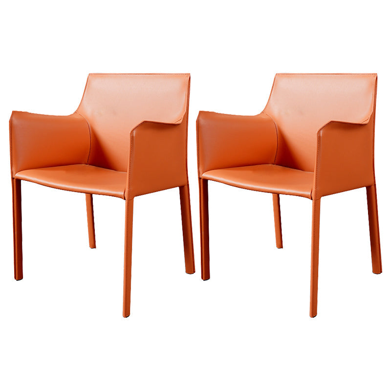 Faux Leather Modern Dining Room Chair Matte Finish Solid Back Dining Arm Chairs Orange 2 Piece Set Clearhalo ' kitchen&dining_furn' 'Dining Chairs' 'Dining Tables & Seating' 'dining_chair' 'furn' 'furn_dining_chair' 'Furniture' 'furniture_dining_chair' 'Kitchen & Dining Furniture' 'kitchen' 3622797