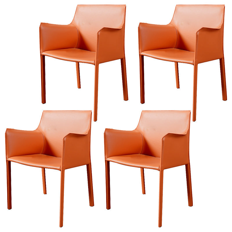 Faux Leather Modern Dining Room Chair Matte Finish Solid Back Dining Arm Chairs Orange 4 Piece Set Clearhalo ' kitchen&dining_furn' 'Dining Chairs' 'Dining Tables & Seating' 'dining_chair' 'furn' 'furn_dining_chair' 'Furniture' 'furniture_dining_chair' 'Kitchen & Dining Furniture' 'kitchen' 3622798