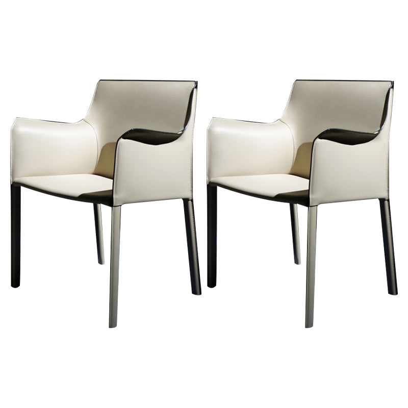 Faux Leather Modern Dining Room Chair Matte Finish Solid Back Dining Arm Chairs Off-White 2 Piece Set Clearhalo ' kitchen&dining_furn' 'Dining Chairs' 'Dining Tables & Seating' 'dining_chair' 'furn' 'furn_dining_chair' 'Furniture' 'furniture_dining_chair' 'Kitchen & Dining Furniture' 'kitchen' 3622802